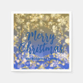 Serviette En Papier Élégant Blue Gold Snowflakes Joyeux Noël (Devant)
