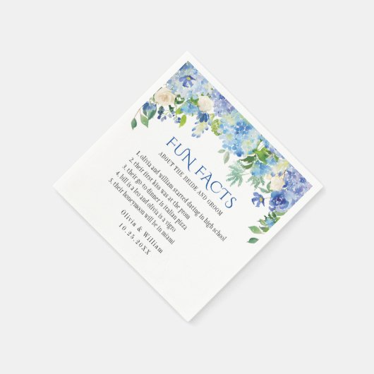 Serviette En Papier Élégant Blue Hydrangea Fun Facts Mariage (Coin)