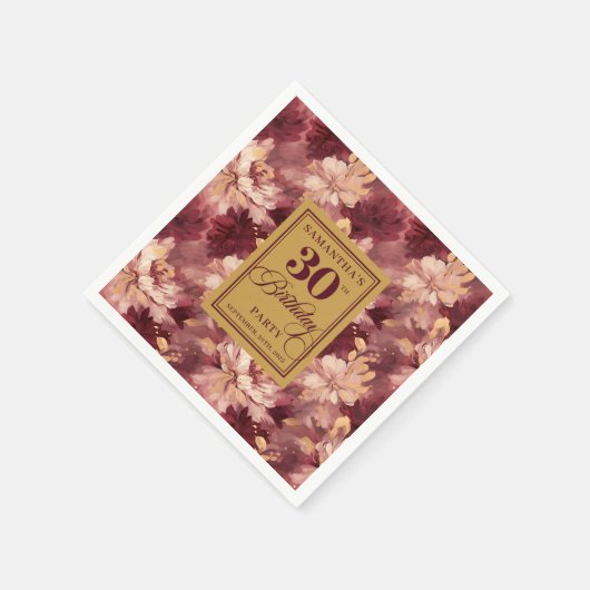 Serviette En Papier Elégant Blush Bourgogne Gold 30e fête d'anniversai (Coin)