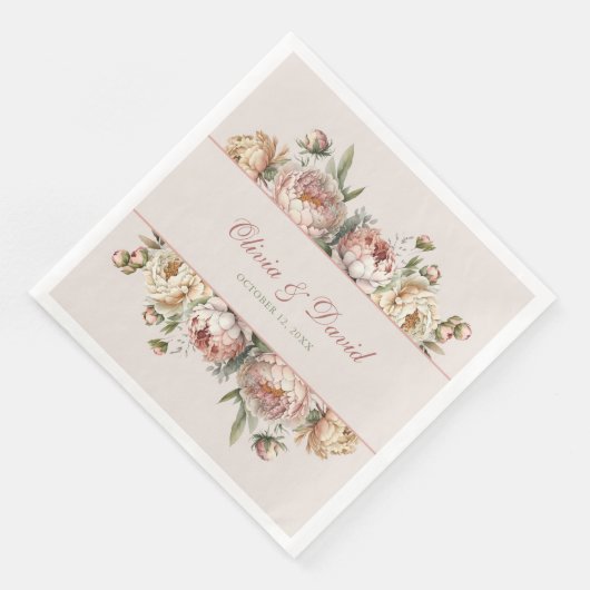Serviette En Papier Élégant Blush Dusty Rose Peonies Papier Napkin (Coin)