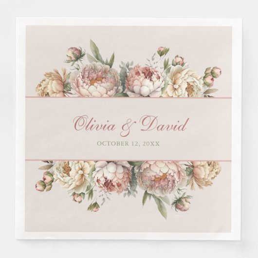 Serviette En Papier Élégant Blush Dusty Rose Peonies Papier Napkin (Devant)