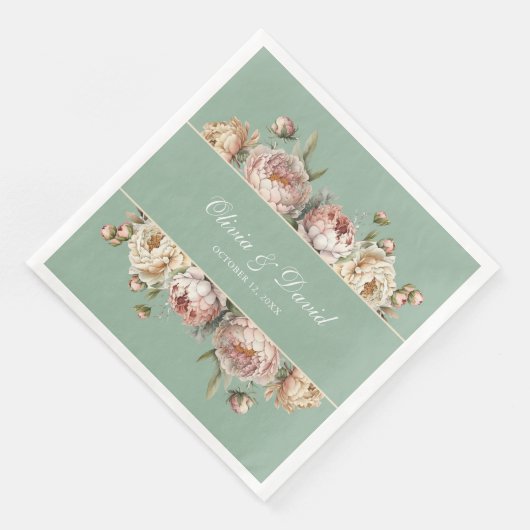 Serviette En Papier Elégant Blush Dusty Rose Peonies Pastel Sage (Coin)