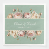 Serviette En Papier Elégant Blush Dusty Rose Peonies Pastel Sage (Devant)