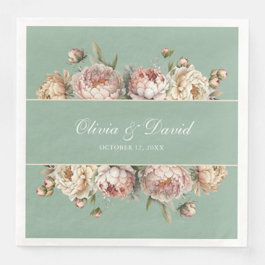 Serviette En Papier Elégant Blush Dusty Rose Peonies Pastel Sage (Devant)