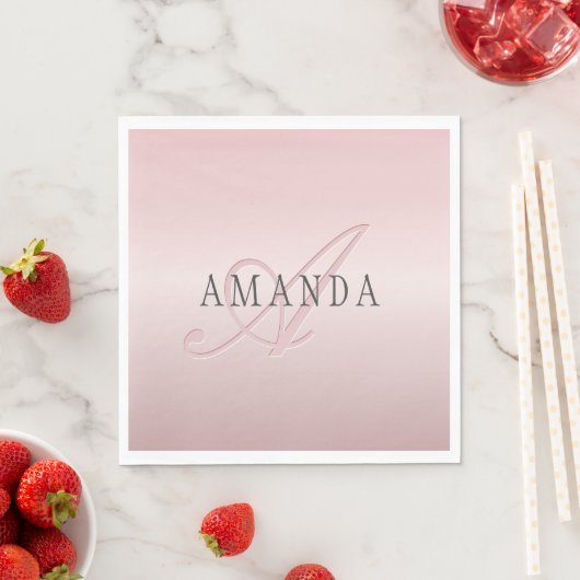 Serviette En Papier Elégant Blush Faux Rose Gold | Nom et monogramme (En situation)