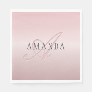 Serviette En Papier Elégant Blush Faux Rose Gold   Nom et monogramme
