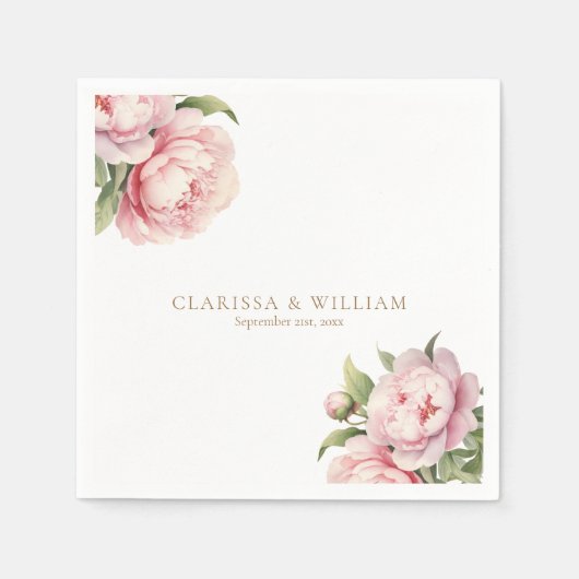 Serviette En Papier Élégant Blush Floral Or Blanc Mariage moderne (Devant)