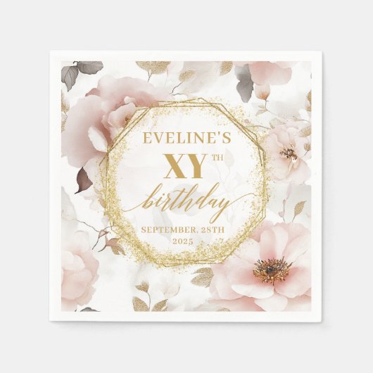 Serviette En Papier Élégant Blush Gold 90 Anniversaire serviettes Text (Devant)
