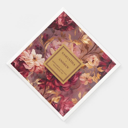 Serviette En Papier Élégant Blush Gold Burgundy Papier Mariage Napkins (Coin)