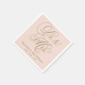 Serviette En Papier Elegant Blush Gold Dr et Mme Script Monogram (Coin)