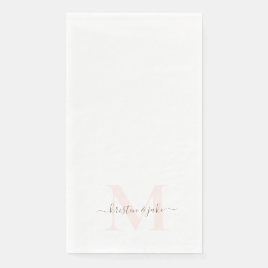 Serviette En Papier Élégant Blush & Gold Monogram Mariage Swash (Devant)