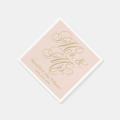 Serviette En Papier Elegant Blush Gold Mr et Mme Script Monogram (Coin)