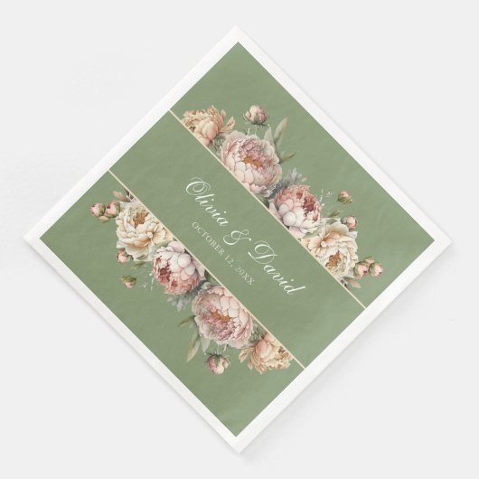 Serviette En Papier Élégant Blush Greenery Peonies Papier Napkin (Coin)