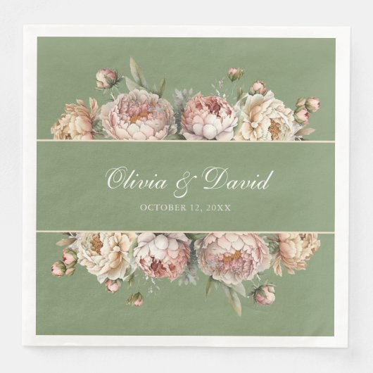 Serviette En Papier Élégant Blush Greenery Peonies Papier Napkin (Devant)