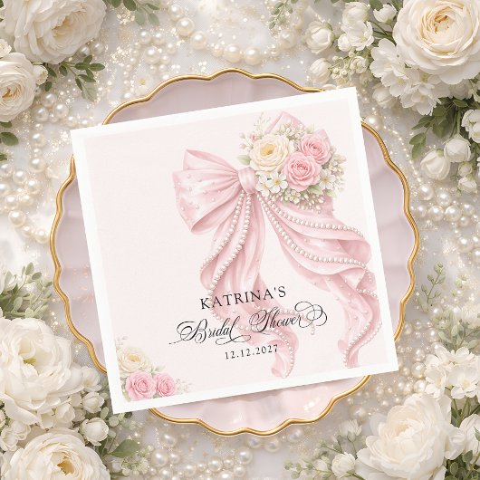 Serviette En Papier Elegant Blush Pink Bow Bridal Shower