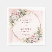 Serviette En Papier Elegant Blush Pink Flowers Gold Glitter Wedding   (Devant)