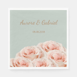 Serviette En Papier Élégant Blush Rose Bouquet Sage Gold Mariage