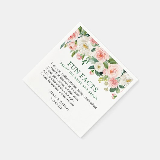 Serviette En Papier Élégant Blush rose Floral Fun Facts Mariage (Coin)