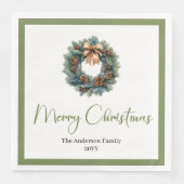 Serviette En Papier Elegant Bohemian Pine Wreath Festive Holiday  (Devant)