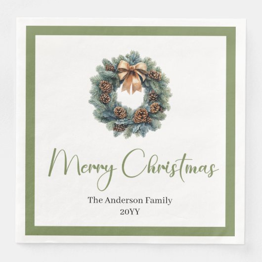 Serviette En Papier Elegant Bohemian Pine Wreath Festive Holiday  (Devant)