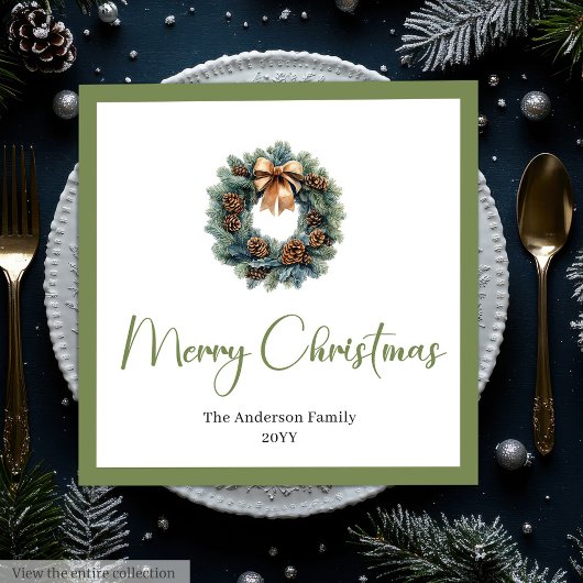 Serviette En Papier Elegant Bohemian Pine Wreath Festive Holiday 