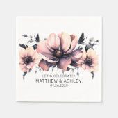 Serviette En Papier Elégant Boho Aquarelle Floral rose Mariage (Devant)