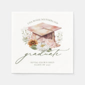 Serviette En Papier Elégant Boho Aquarelle Florales Graduation Cap (Devant)