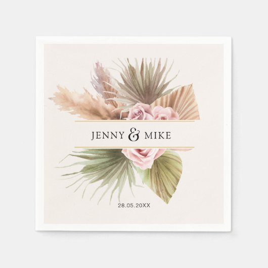 Serviette En Papier Elégant, Boho, Beige & Earth Tones Mariage (Devant)