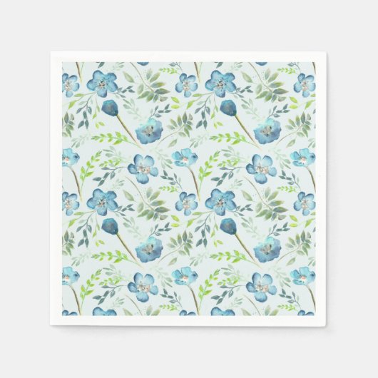 Serviette En Papier Elégant Boho bleu vert Aquarelle Floral (Devant)