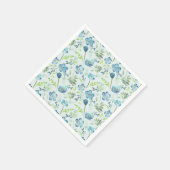 Serviette En Papier Elégant Boho bleu vert Aquarelle Floral (Coin)