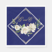 Serviette En Papier Élégant Boho Blue Floral Mariage Monogramme (Devant)