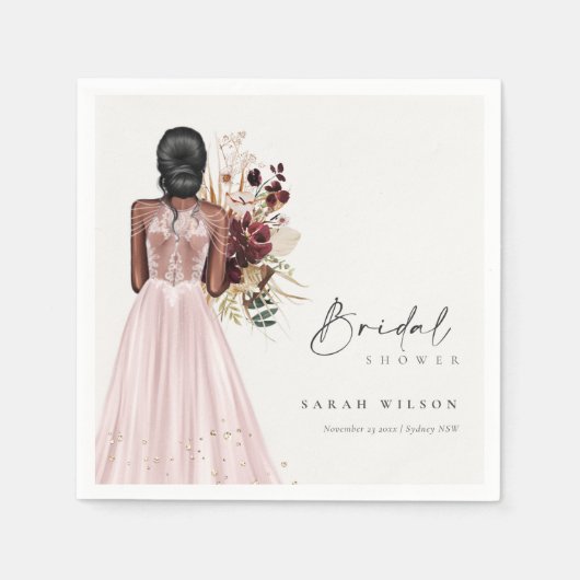 Serviette En Papier Elegant Boho Blush Mariage Gown Fête des mariées (Devant)