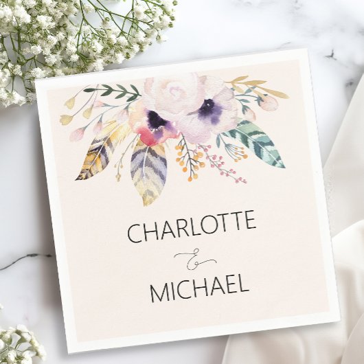 Serviette En Papier Elegant Boho Bouquet Mariage