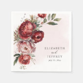Serviette En Papier Élégant Boho Bourgogne Blush Floral Mariage (Devant)