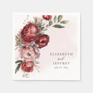 Serviette En Papier Élégant Boho Bourgogne Blush Floral Mariage