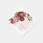 Serviette En Papier Élégant Boho Bourgogne Blush Floral Mariage (Coin)