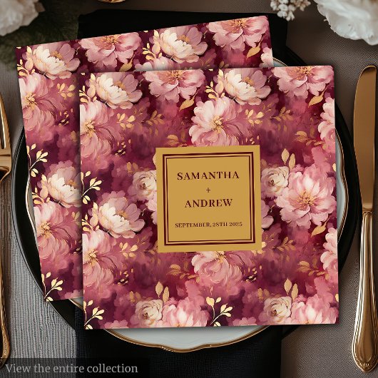 Serviette En Papier Élégant Boho Bourgogne Blush Mariage Or Napkins