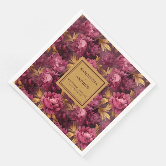 Serviette En Papier Élégant Boho Bourgogne Mariage rose serviettes (Coin)