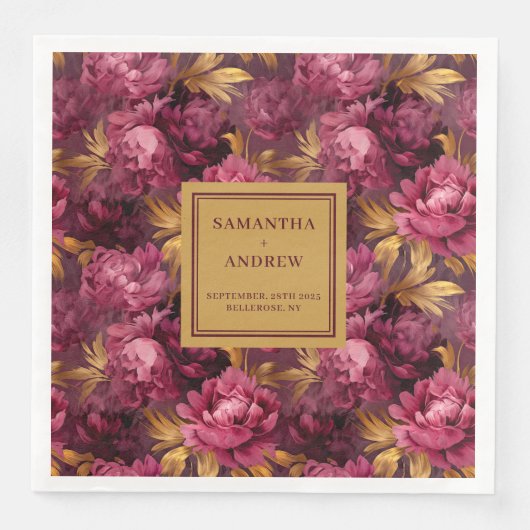 Serviette En Papier Élégant Boho Bourgogne Mariage rose serviettes (Devant)