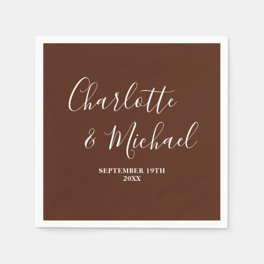 Serviette En Papier Elegant Boho Brown Script Minimalist Wedding (Devant)