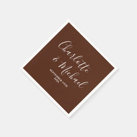 Serviette En Papier Elegant Boho Brown Script Minimalist Wedding (Coin)