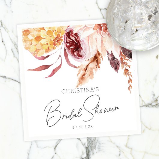 Serviette En Papier Elégant Boho Chic Aquarelle Fête des mariées flora