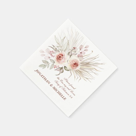 Serviette En Papier Élégant Boho d'ivoire rose fleuri Mariage Bible Ve (Coin)