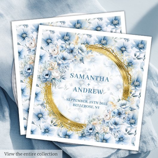 Serviette En Papier Elégant Boho Dusty Blue Pastel Gold Mariage Napkin