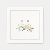 Serviette En Papier Élégant Boho Fleur sauvage Initiales Mariage (Devant)
