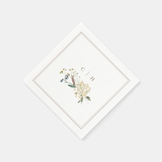 Serviette En Papier Élégant Boho Fleur sauvage Initiales Mariage (Coin)