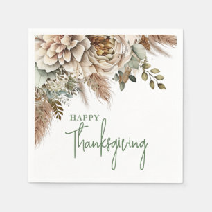 Serviette En Papier Élégant Boho Floral Joyeux Thanksgiving