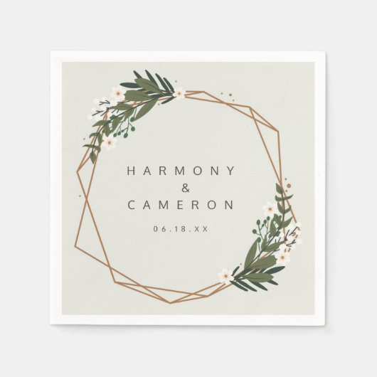 Serviette En Papier Elégant Boho Greenery Gold Mariage géométrique (Devant)