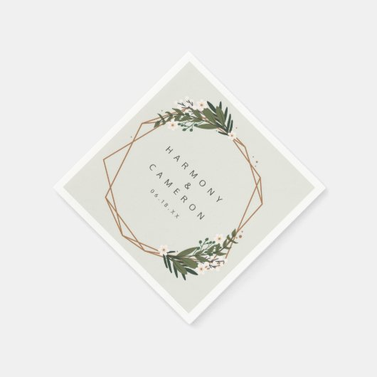 Serviette En Papier Elégant Boho Greenery Gold Mariage géométrique (Coin)