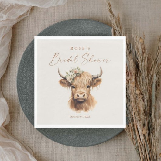 Serviette En Papier Élégant Boho Highland Cow Shower de Mariée